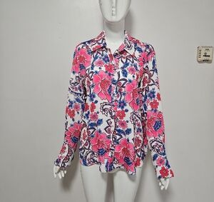 Floral Pink and Blue Women's Top